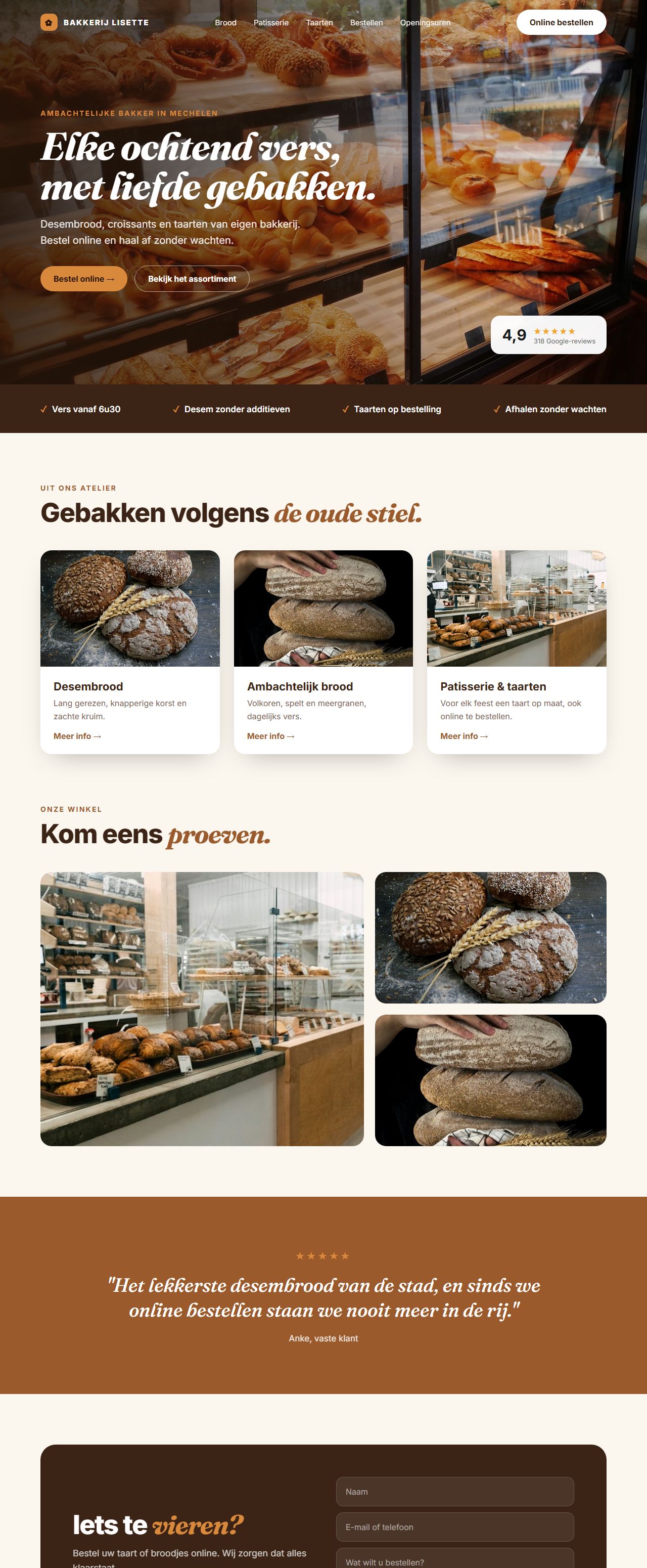 Voorbeeld van een moderne website voor een bakkerij