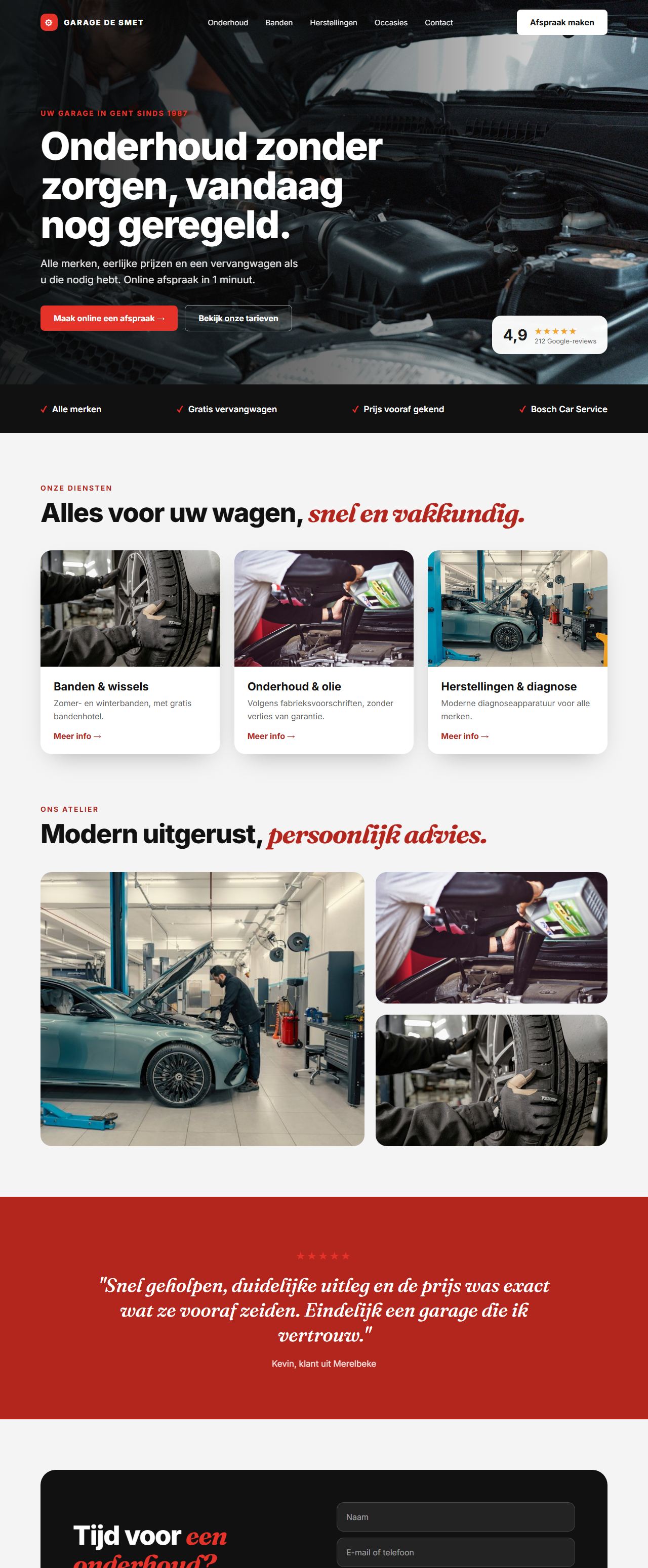 Voorbeeld van een moderne website voor een garage