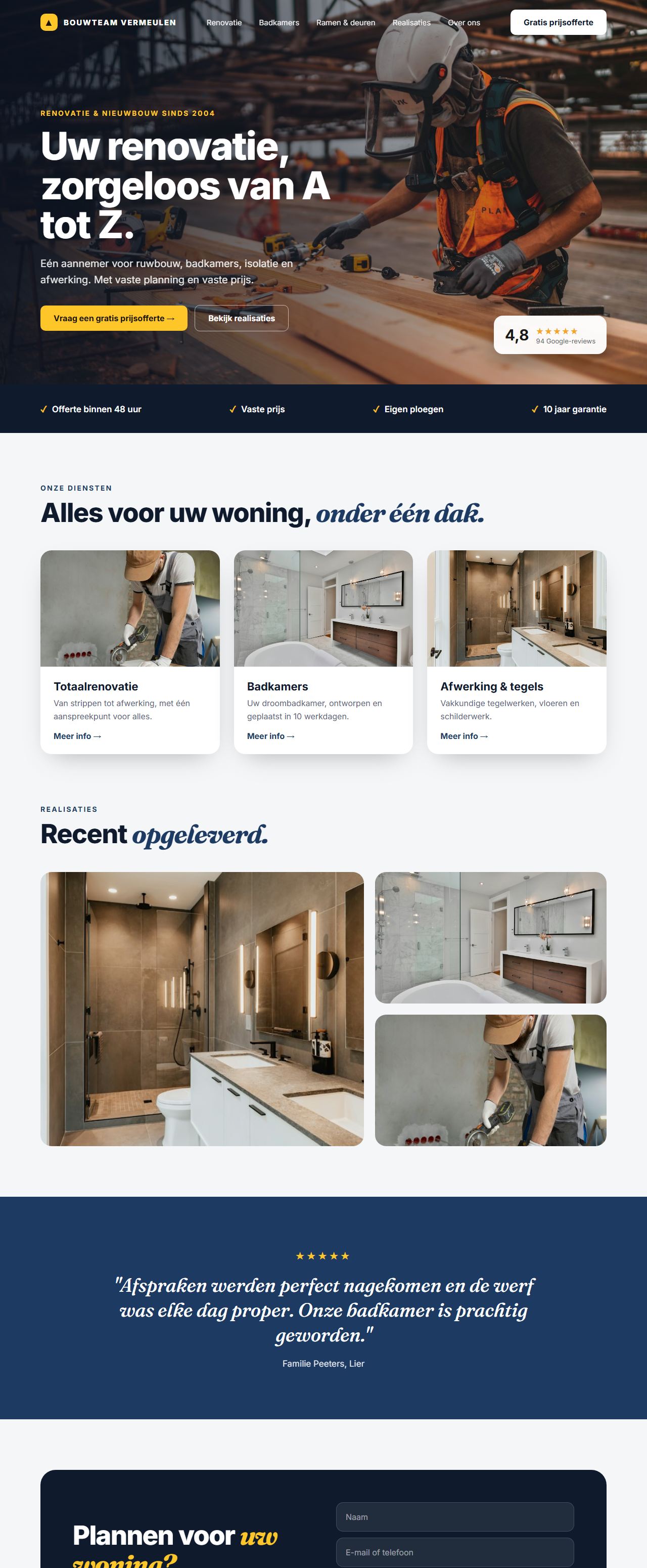 Voorbeeld van een moderne website voor een renovatiebedrijf